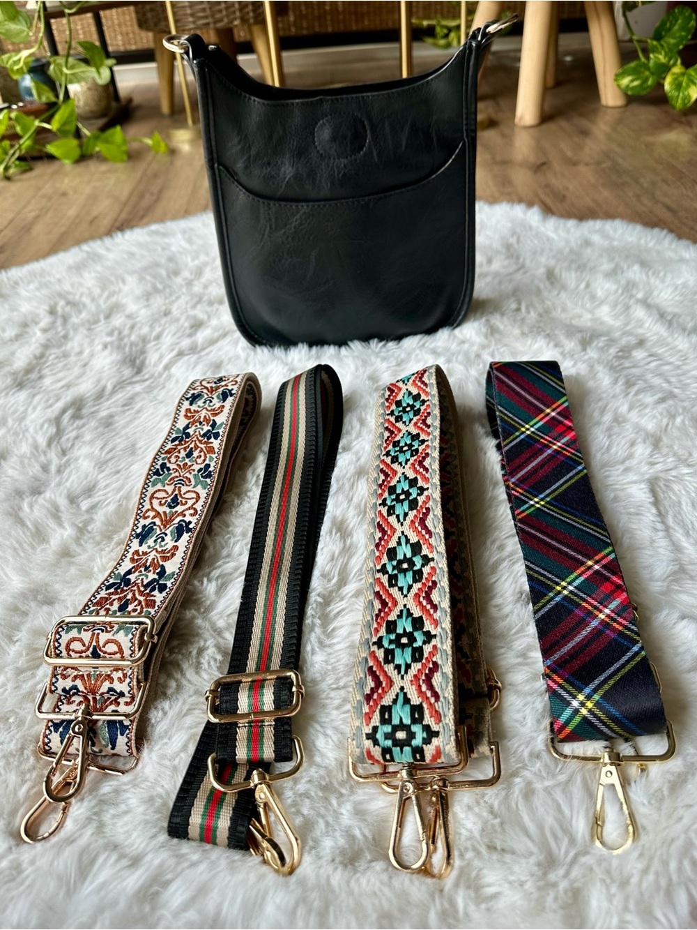 Ahdorned Social Threads Black Vegan Leather Purse Bag + Straps